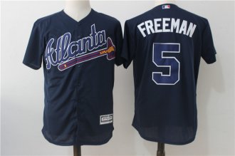 Men Atlanta Braves 5 Freeman Dark Blue Cool Base Jersey