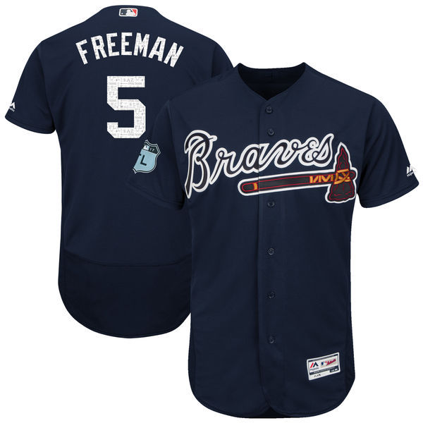 Men Atlanta Braves Freddie Freeman Majestic Navy 2017 Spring Training Flex Base Player Jersey