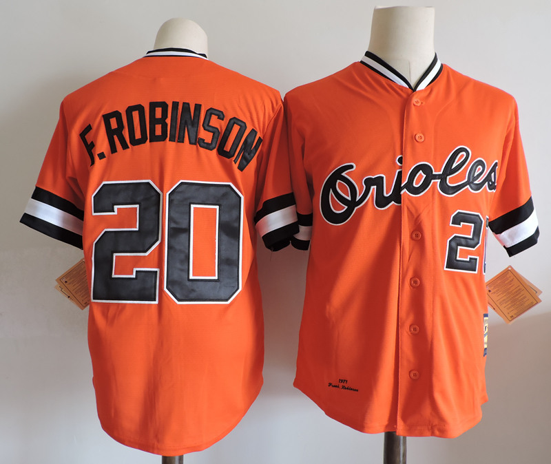 Men Baltimore Orioles 20 F Robinson Majestic Orange throwback Cool Base Baseball Jersey