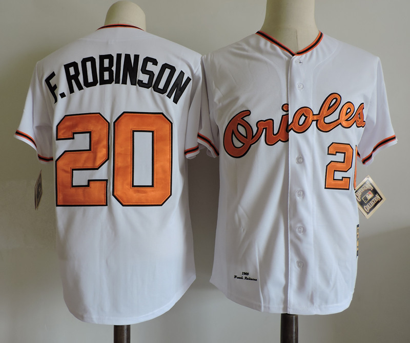 Men Baltimore Orioles 20 F Robinson Majestic White throwback Cool Base Baseball Jersey