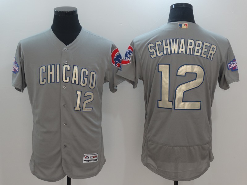 Men Chicago Cubs 12 Kyle Schwarber Grey 2017 Gold Program Flex Base Player Jersey