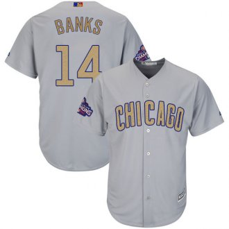 Men Chicago Cubs 14 Ernie Banks Grey 2017 Gold Program Cool Base Player Jersey
