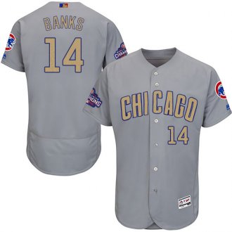 Men Chicago Cubs 14 Ernie Banks Grey 2017 Gold Program Flex Base Player Jersey