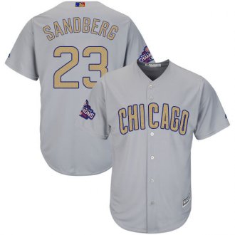 Men Chicago Cubs 23 Ryne Sandberg Grey 2017 Gold Program Cool Base Player Jersey