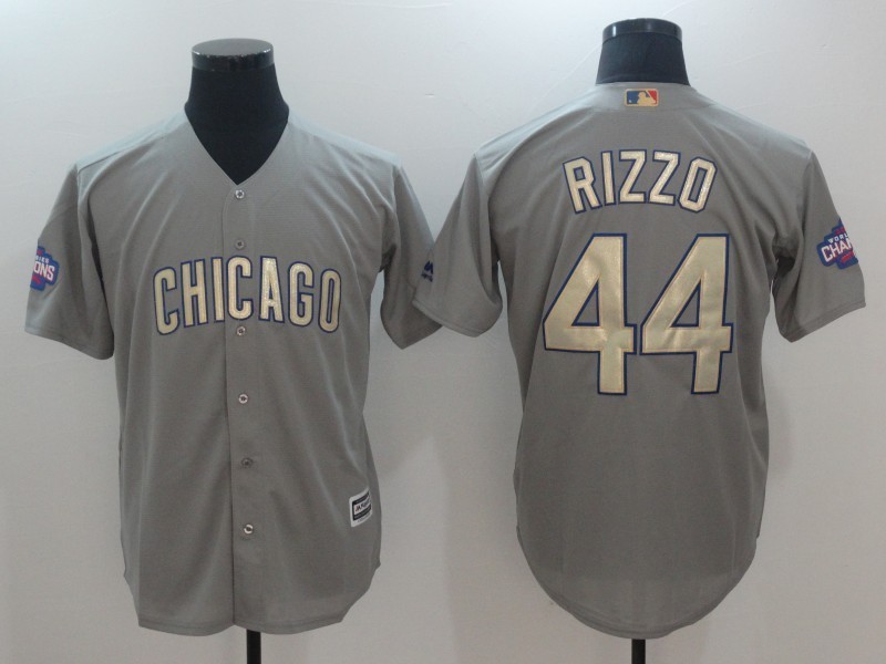 Men Chicago Cubs 44 Anthony Rizzo Grey 2017 Gold Program Cool Base Player Jersey
