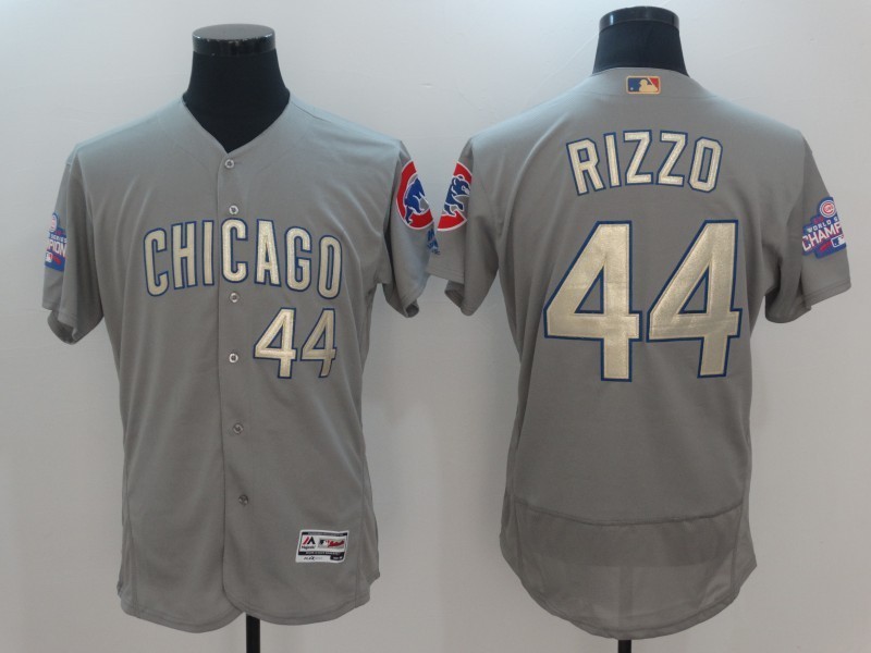 Men Chicago Cubs 44 Anthony Rizzo Grey 2017 Gold Program Flex Base Player Jersey