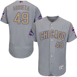 Men Chicago Cubs 49 Jake Arrieta Grey 2017 Gold Program Flex Base Player Jersey