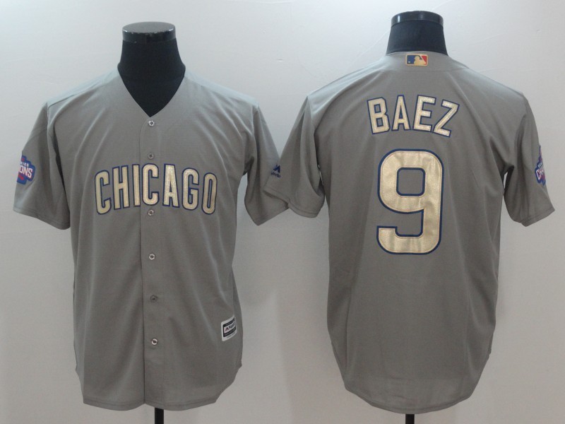 Men Chicago Cubs 9 Javier Baez Grey 2017 Gold Program Cool Base Player Jersey