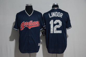 Men Cleveland Indians 12 Francisco Lindor Majestic Navy 2017 Spring Training Cool Base Player Jersey