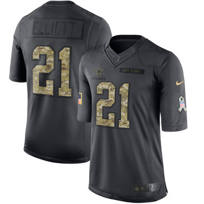 Men Dallas Cowboys 21 Ezekiel Elliott  Anthracite Salute to Service Limited Jersey