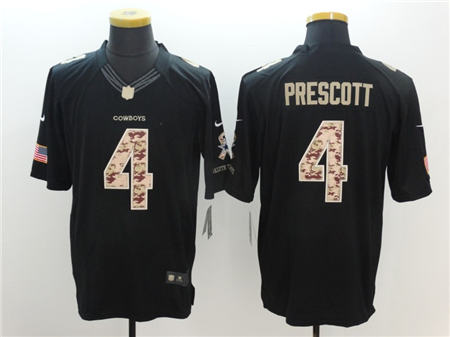 Men Dallas Cowboys 4 Dak Prescott Black Limited Salute to Service Jersey