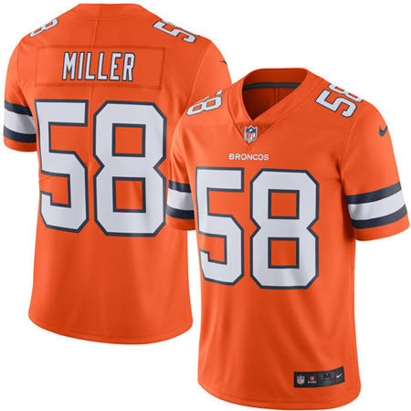 Men Denver Broncos Von Miller 58  Orange Color Rush Stitched Limited Jersey