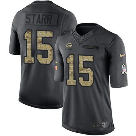 Men Green Bay Packers 15 Bart Starr  Anthracite 2016 Salute to Service Jersey