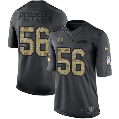 Men Green Bay Packers 56 Julius Peppers  Anthracite 2016 Salute to Service Jersey