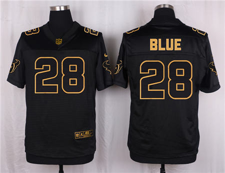 Men Houston Texans 28 Alfred Blue Black Pro Line Gold Collection Elite Stitched NFL Jersey