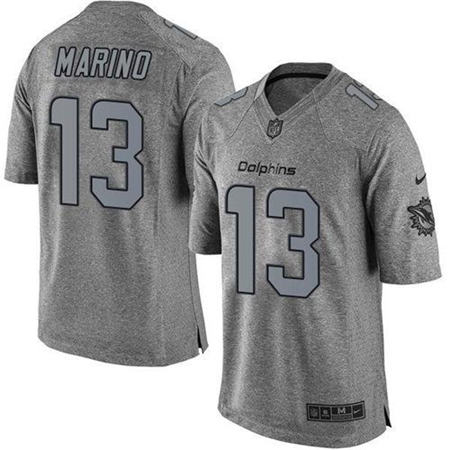 Men Miami Dolphins 13 Dan Marino  Limited Gray Gridiron NFL Jersey