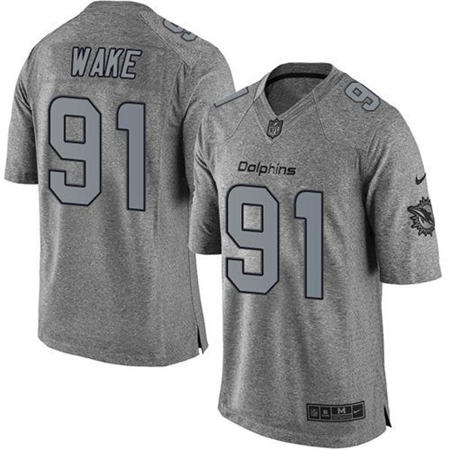 Men Miami Dolphins 91 Cameron Wake  Limited Gray Gridiron NFL Jersey