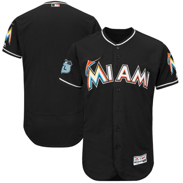 Men Miami Marlins Majestic Black 2017 Spring Training Flex Base Team Jersey