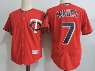 Men Minnesota Twins 7 Joe Mauer Majestic Alternate Scarlet Flex Base Authentic Collection Player Jersey