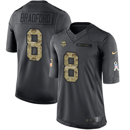 Men Minnesota Vikings 8 Sam Bradford  Anthracite 2016 Salute to Service Jersey