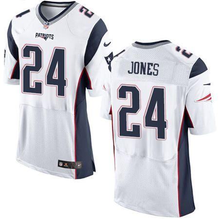 Men New England Patriots 24 Cyrus Jones  White Elite Stitched NFL Jersey