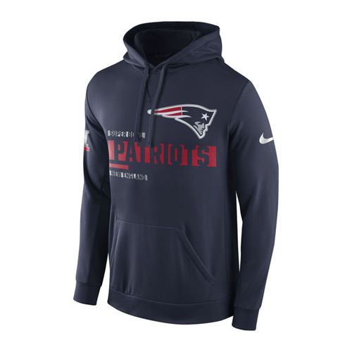 Men New England Patriots  Navy Super Bowl LI Bound Team Travel Circuit Performance Pullover Hoodie