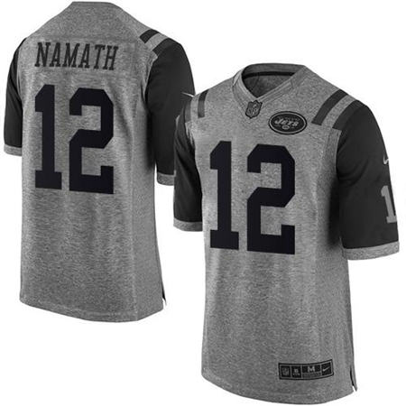 Men New York Jets 12 Joe Namath Limited Gray Gridiron Stitched NFL Jersey