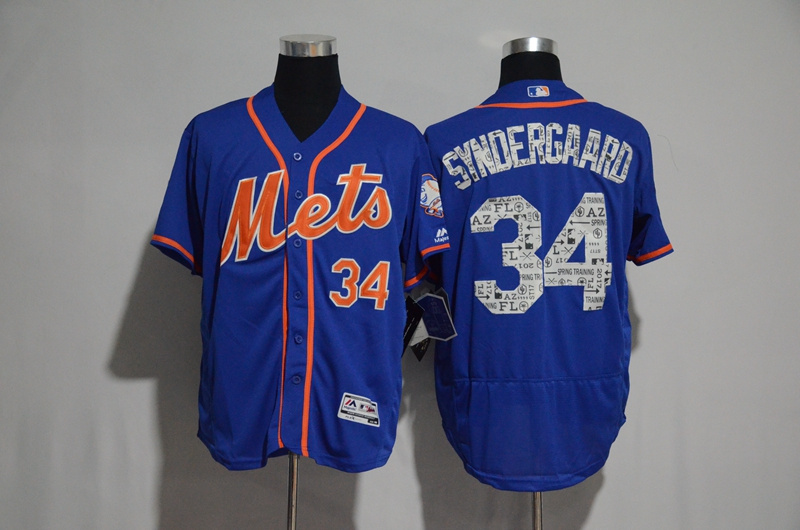 Men New York Mets 34 Noah Syndergaard Majestic Royal 2017 Spring Training Cool Base Player Jersey