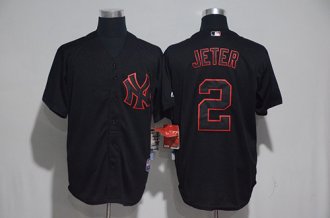 Men New York Yankee Mens Jerseys 2 Derek Jeter Black Cool Base Baseball Jerseys