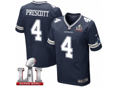 Men  Dallas Cowboys 4 Dak Prescott Elite Navy Blue Team Color Super Bowl LI NFL Jersey