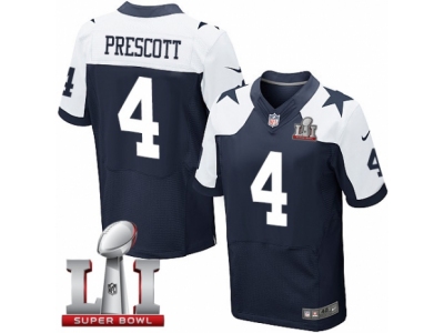 Men  Dallas Cowboys 4 Dak Prescott Elite Navy Blue Throwback Alternate Super Bowl LI NFL Jersey