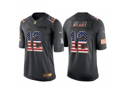 Men  New England Patriots 12 Tom Brady Anthracite Salute to Service USA Flag Fashion Jersey