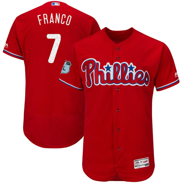 Men Philadelphia Phillies Maikel Franco Majestic Scarlet 2017 Spring Training Flex Base Player Jersey