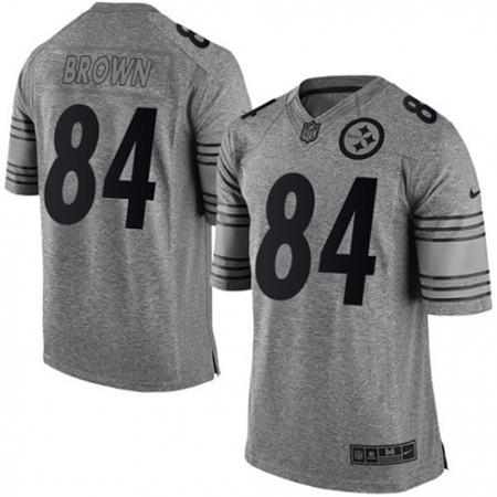 Men Pittsburgh Steelers 84 Antonio Brown  Limited Gray Gridiron Stitched NFL Jersey