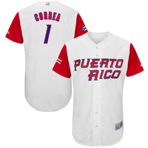 Men Puerto Rico Baseball 1 Carlos Correa Majestic White 2017 World Baseball Classic Authentic Jersey