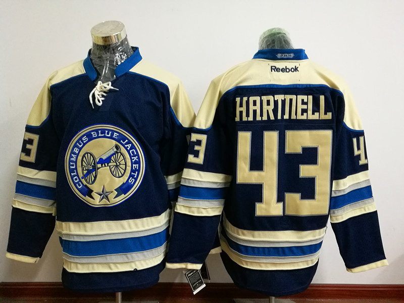 Men Reebok Columbus Blue Jackets 43 Scott Hartnell Authentic Navy Blue Third NHL Jersey