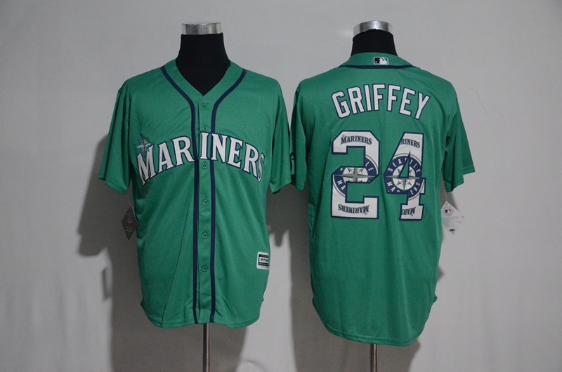 Men Seattle Mariners 24 Ken Griffey Jr. Green MLB Jersey