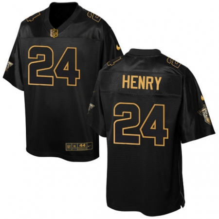 Men Tennessee Titans 24 Derrick Henry  Black Pro Line Gold Collection Elite Stitched NFL Jersey