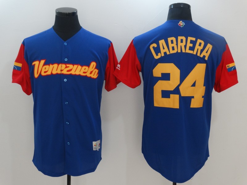 Men Venezuela Baseball Majestic 24 Miguel Cabrera Royal Blue 2017 World Baseball Classic Replica Team Jersey