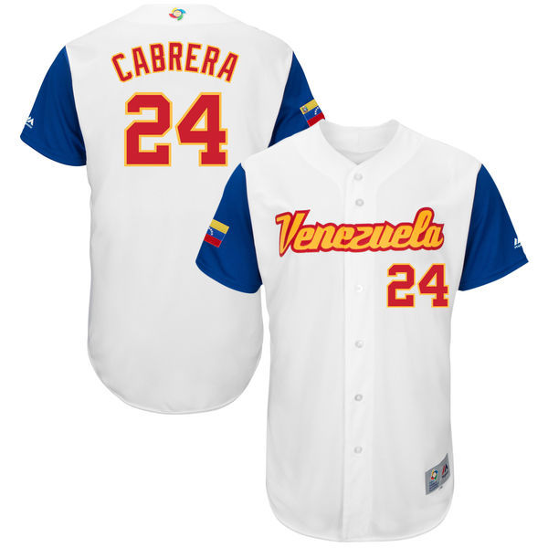 Men Venezuela Baseball Majestic 24 Miguel Cabrera White 2017 World Baseball Classic Authentic Team Jersey