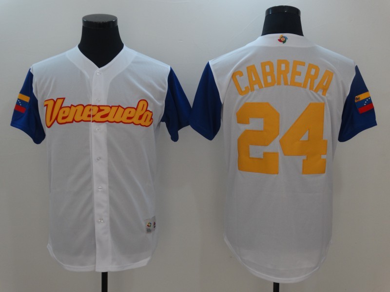 Men Venezuela Baseball Majestic 24 Miguel Cabrera White 2017 World Baseball Classic Replica Team Jersey