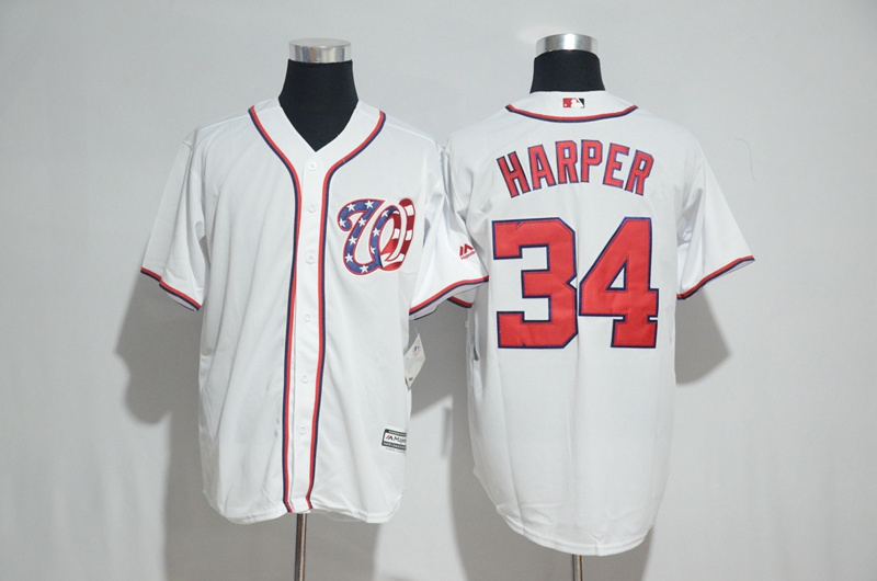 Men Washington Nationals 34 Bryce Harper Majestic White 2017 Cool Base Jersey