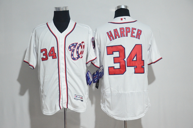 Men Washington Nationals 34 Bryce Harper Majestic White 2017 Flex Base Jersey