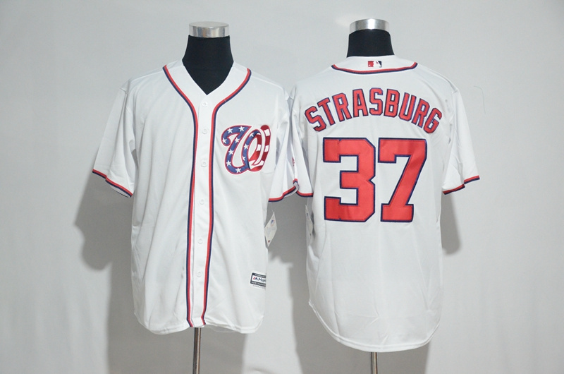 Men Washington Nationals 37 Strasbur Majestic White 2017 Cool Base Jersey