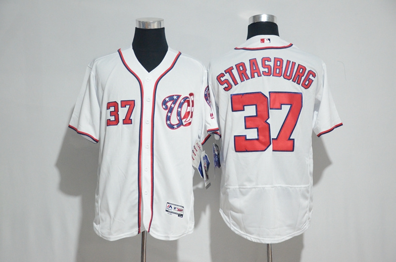 Men Washington Nationals 37 Strasbur Majestic White 2017 Flex Base Jersey