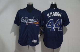 Mens Atlanta Braves 44 Hank Aaron Navy MLB Jersey