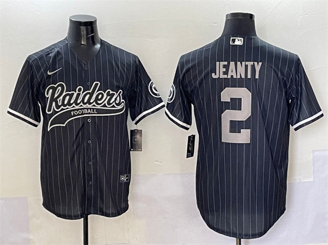 Mens Las Vegas Raiders 2 Ashton Jeanty Black Cool Base Stitched Baseball Jersey