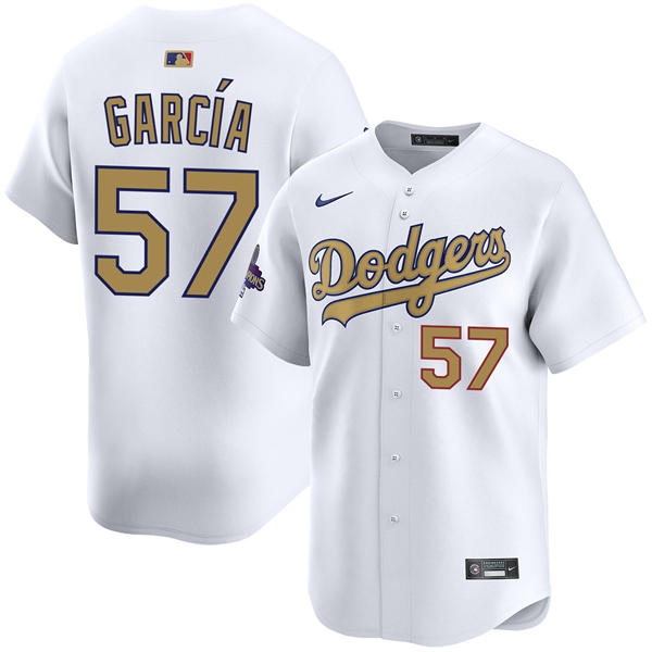 Mens Los Angeles Dodgers 57 Luis Garcia 2025 White Gold Collection Limited Jersey