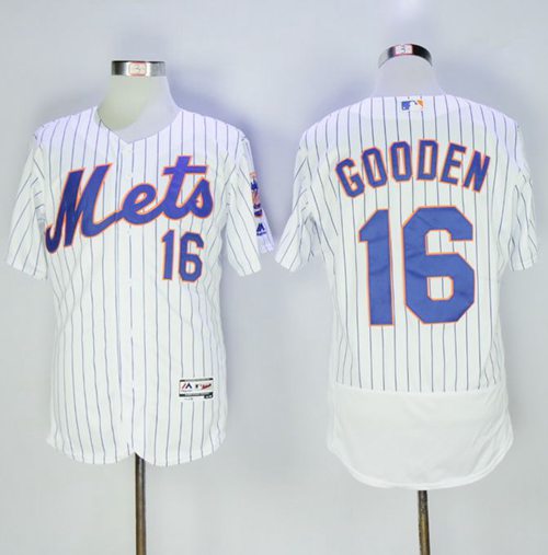 Mets 16 Dwight Gooden White Blue Strip Flexbase Authentic Collection Stitched MLB Jersey