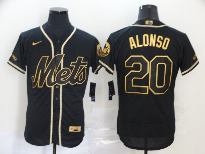 Mets 20 Pete Alonso Black Gold 2020 Nike Flexbase Jersey